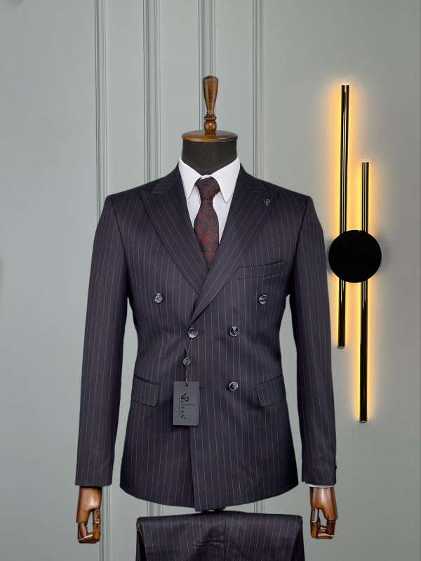 Costume croisé noir rayé Bordeau borsalino – Image 2
