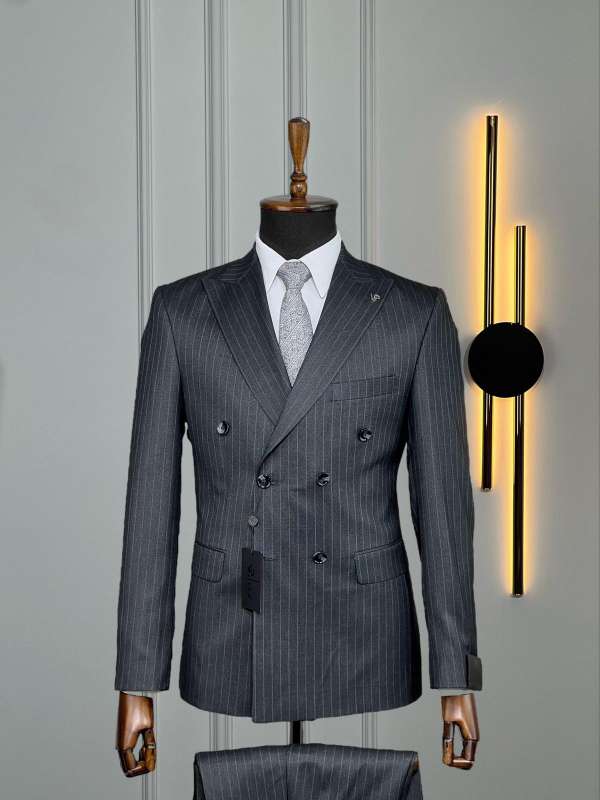 Costume croisé noir rayé gris borsalino