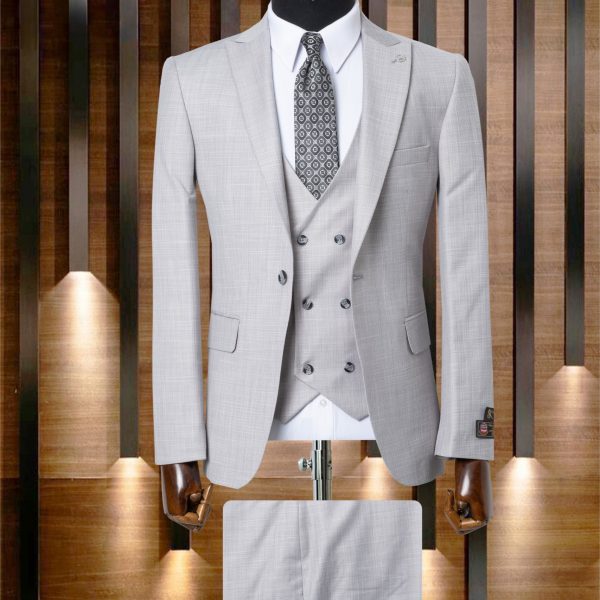 Costume 3 pièces gris gilet croisé