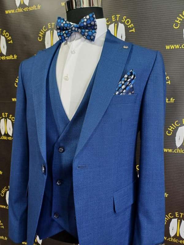 Costume bleu royal gilet croisé – Image 2