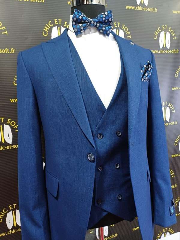Costume bleu royal gilet croisé – Image 3