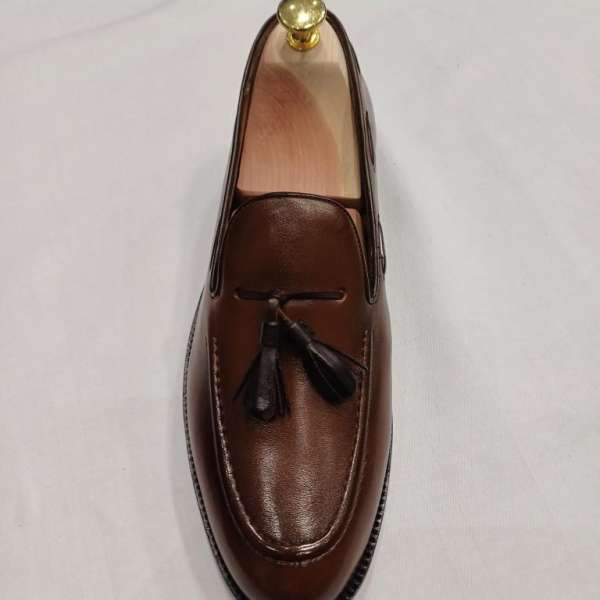 Mocassin marron tabac cuir à pampilles