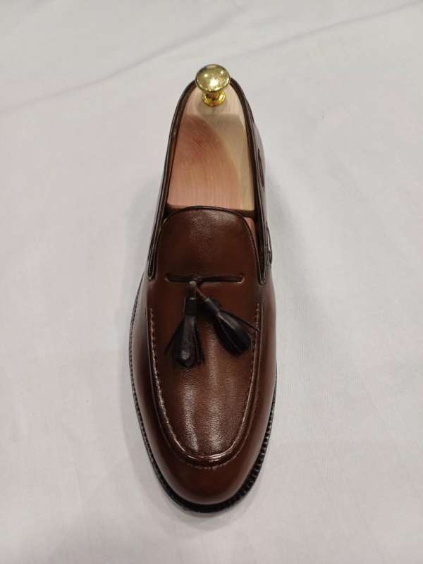 Mocassin marron tabac cuir à pampilles
