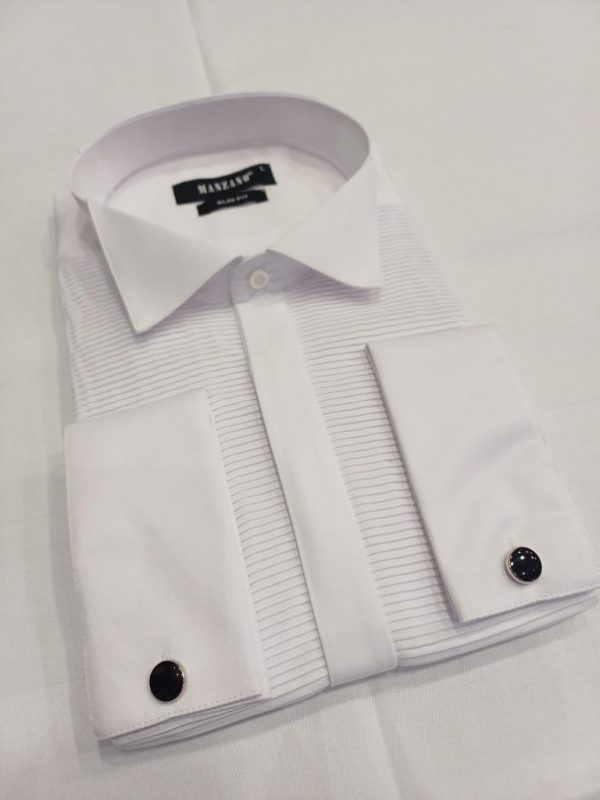 Chemise blanche col cassé plastron ligne horizontale  bouton cachée – Image 2