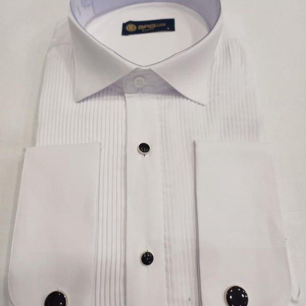 Chemise blanche col cassé plastron ligne verticale bouton apparent