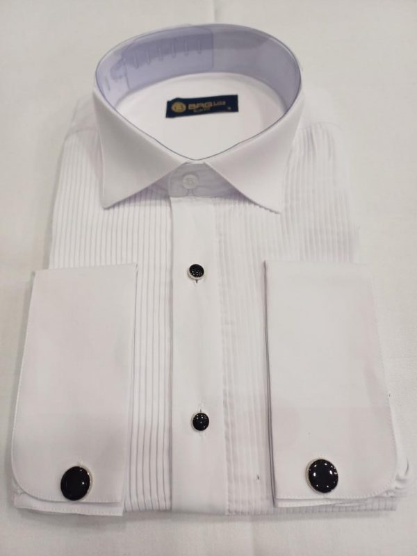 Chemise blanche col cassé plastron ligne verticale bouton apparent