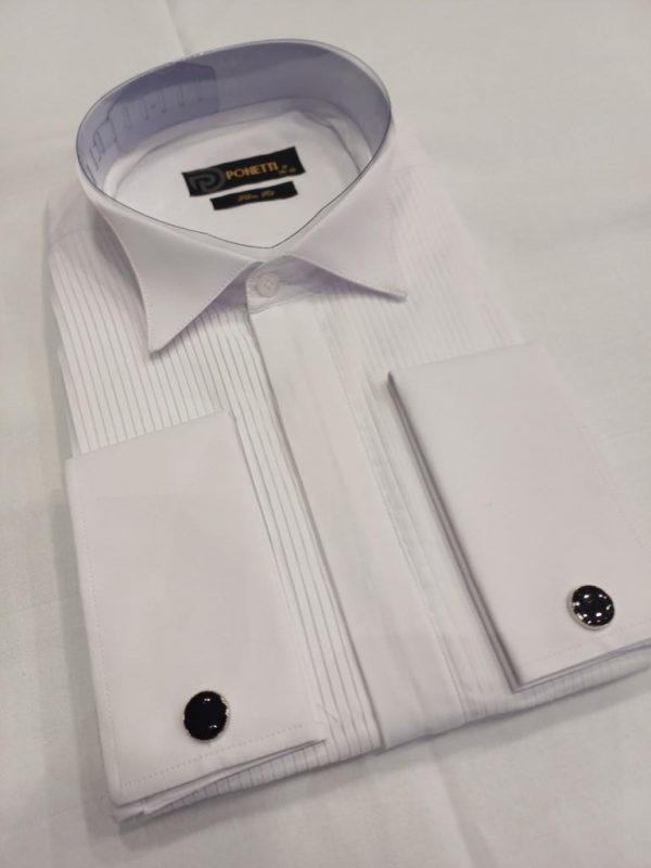 Chemise blanche col cassé plastron ligne verticale  bouton cachée – Image 2