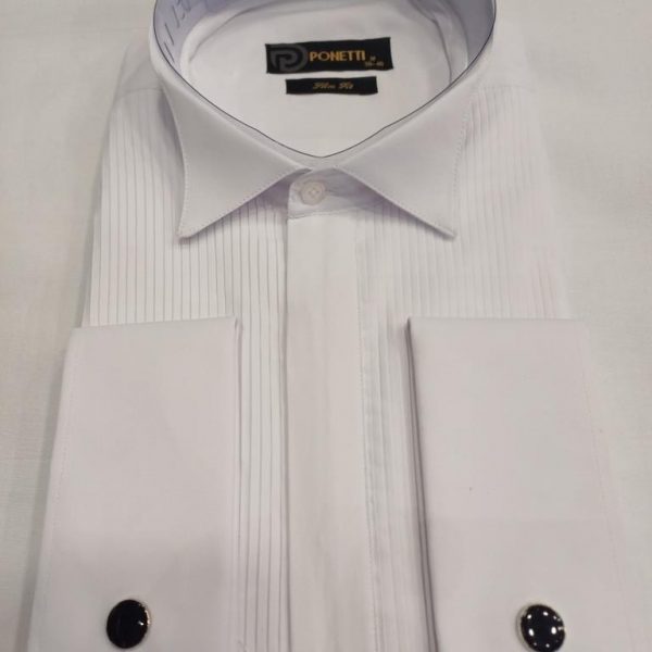 Chemise blanche col cassé plastron ligne verticale  bouton cachée