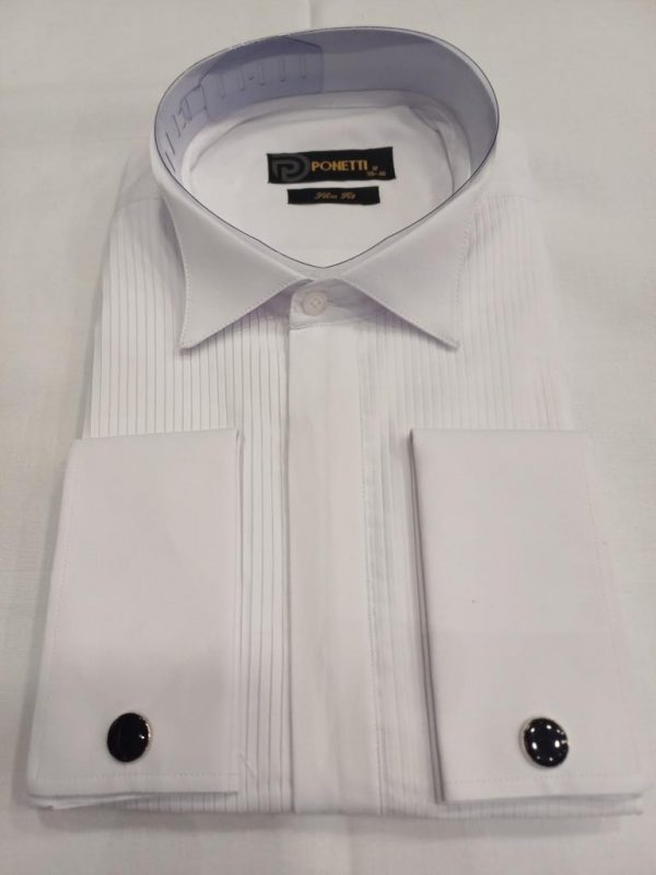 Chemise blanche col cassé plastron ligne verticale  bouton cachée