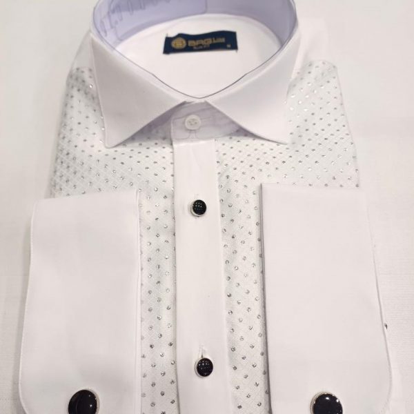 Chemise blanche col cassé plastron  strasse
