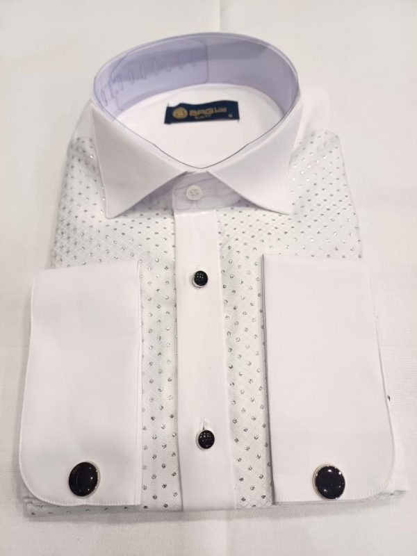 Chemise blanche col cassé plastron  strasse