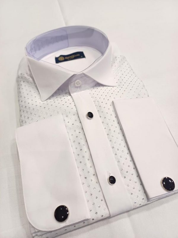 Chemise blanche col cassé plastron  strasse – Image 2