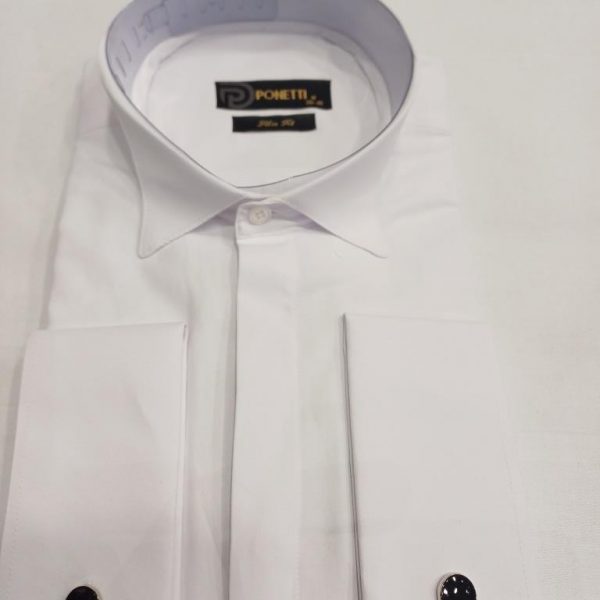 Chemise blanche col cassé unis bouton caché