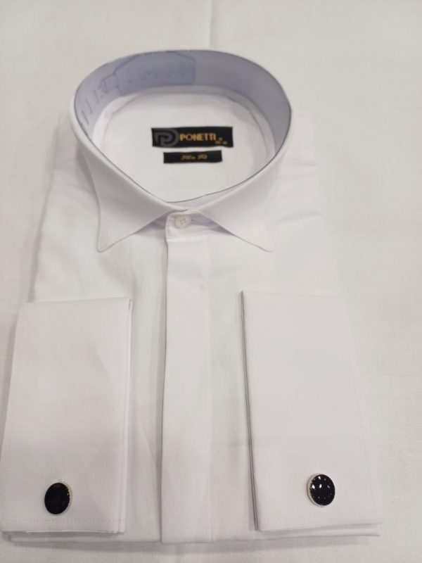 Chemise blanche col cassé unis bouton caché