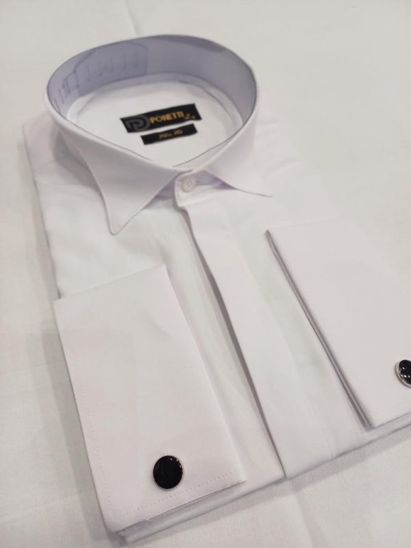 Chemise blanche col cassé unis bouton caché – Image 2
