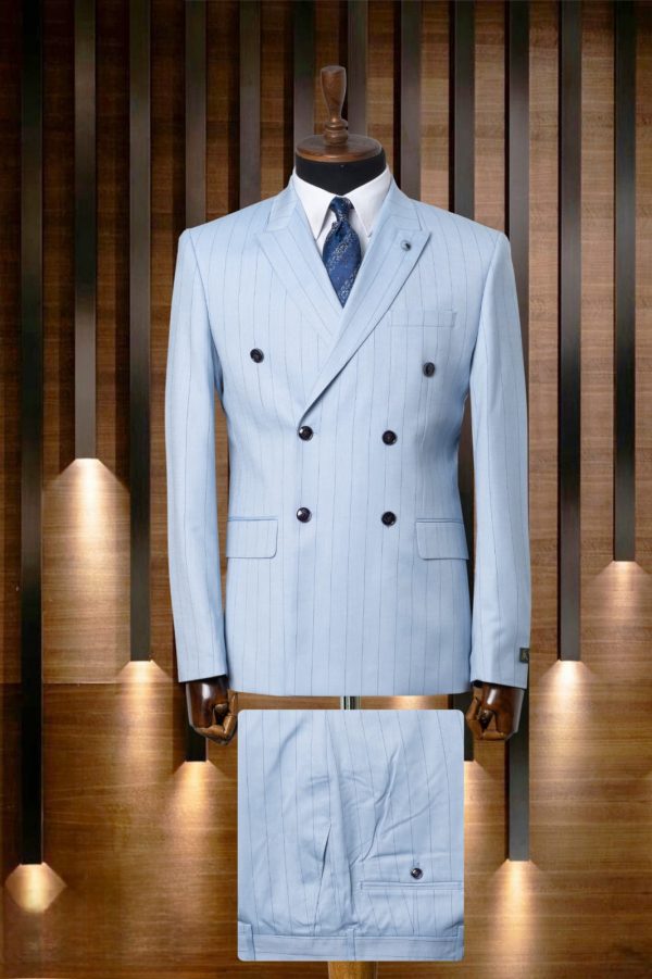 Costume croisé bleu ciel rayé borsalino – Image 2