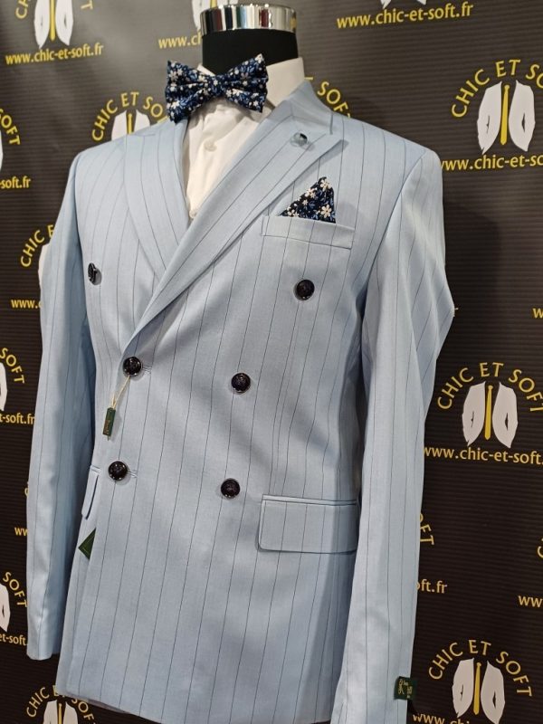 Costume croisé bleu ciel rayé borsalino – Image 4