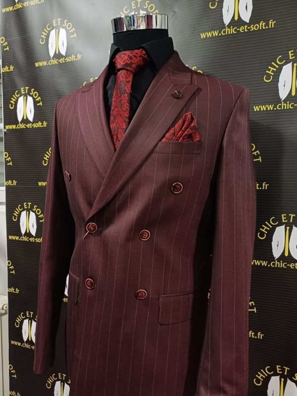 Costume croisé bordeau rayé  borsalino – Image 3