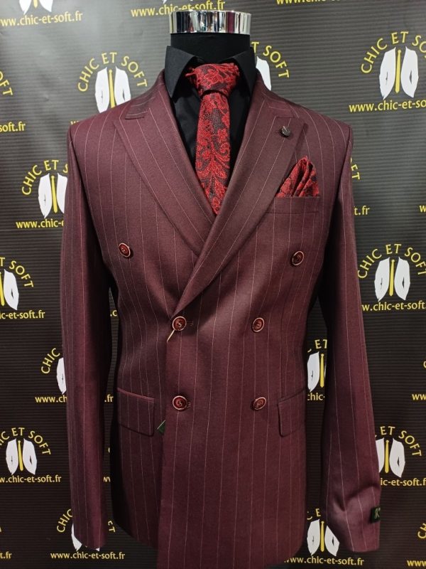 Costume croisé bordeau rayé  borsalino – Image 4