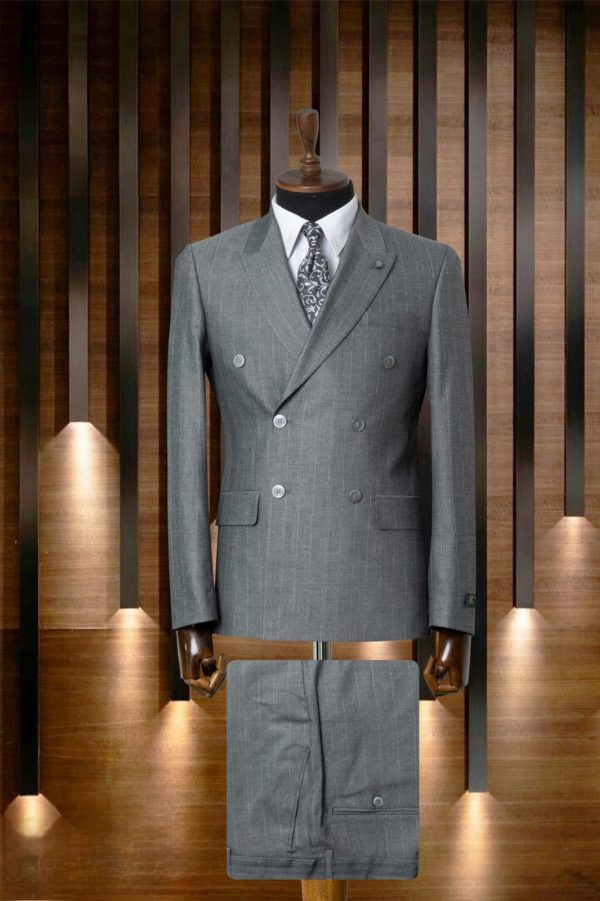 Costume croisé gris rayé borsalino
