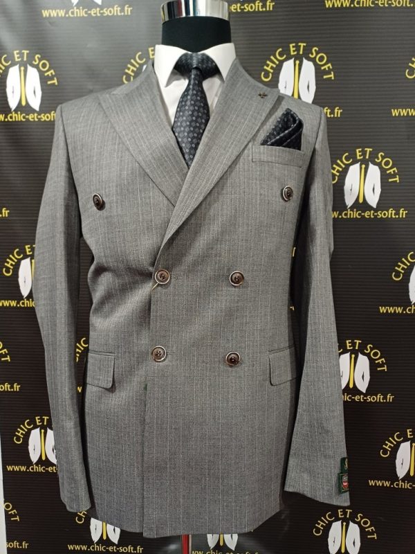 Costume croisé gris rayé borsalino – Image 2