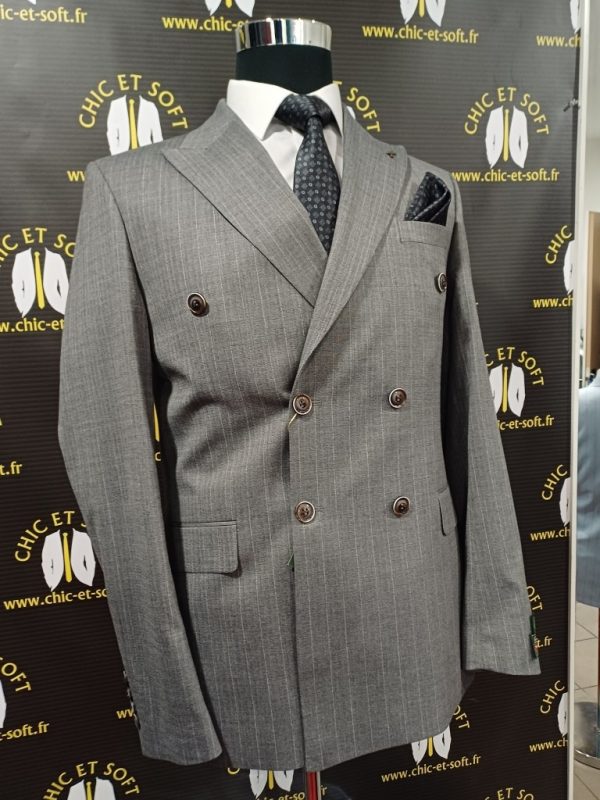 Costume croisé gris rayé borsalino – Image 3