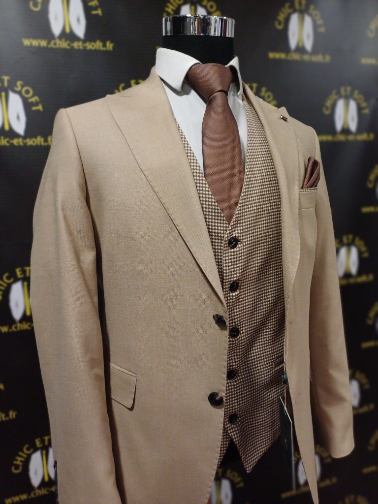 Costume 3 piĆ©ces beige gilet reversible ā Image 4