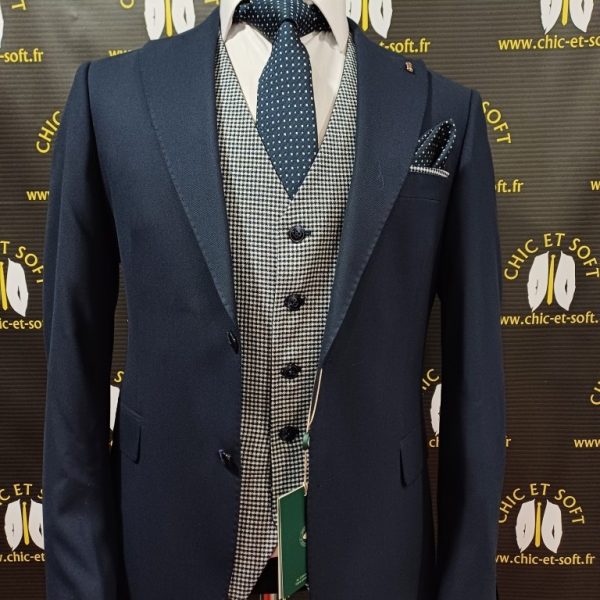 Costume 3 piéces bleu gilet reversible