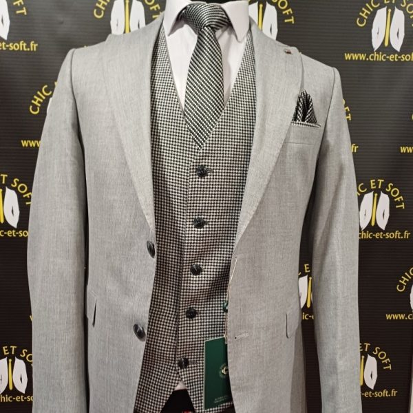 Costume 3 piéces gris gilet reversible