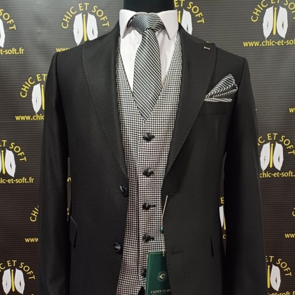 Costume 3 piéces noir gilet reversible