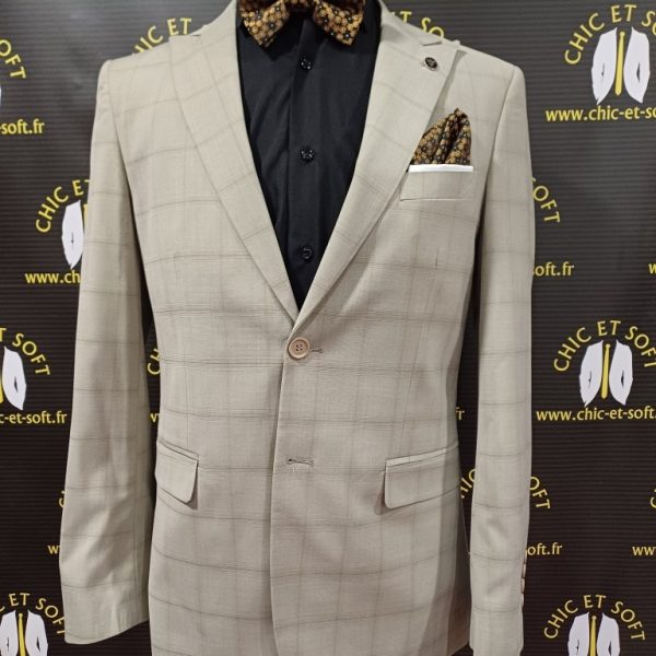 Costume 2 pièces beige carreau fondu