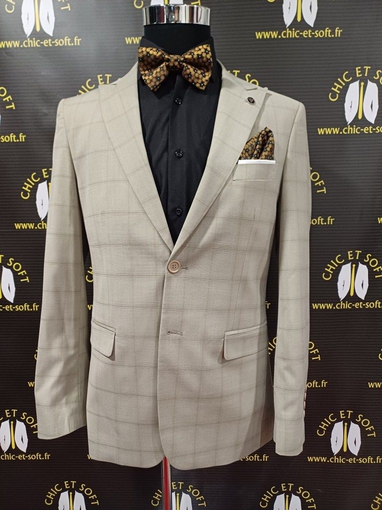 Costume 2 pièces beige carreau fondu