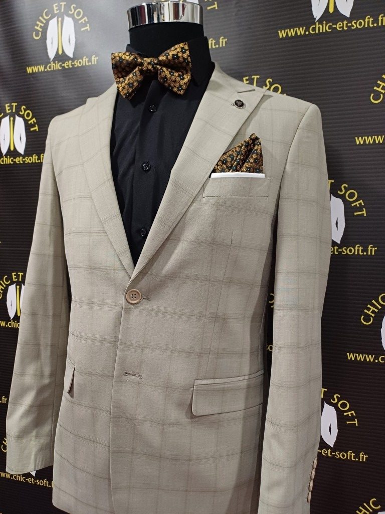 Costume 2 pièces beige carreau fondu – Image 2