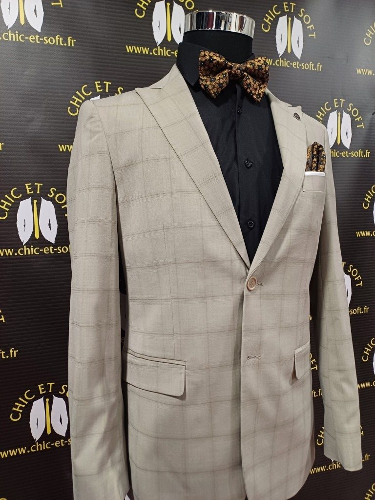 Costume 2 pièces beige carreau fondu – Image 3