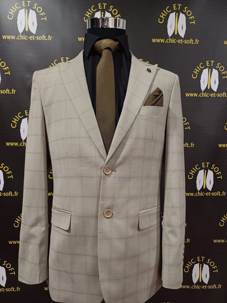 Costume 2 pièces beige carreau fondu – Image 4