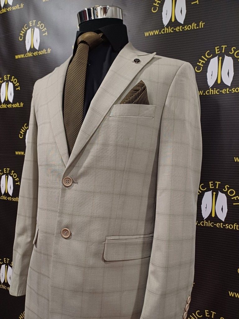 Costume 2 pièces beige carreau fondu – Image 5