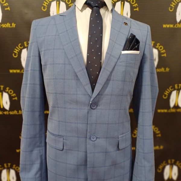 Costume 2 pièces bleu carreau fondu