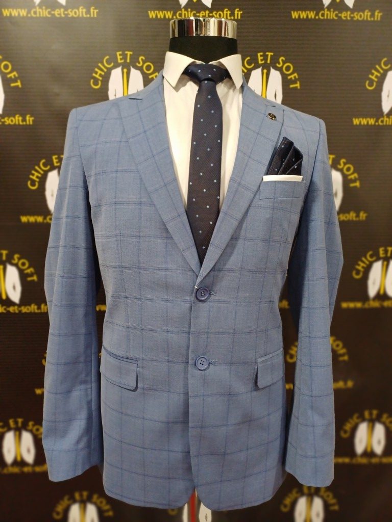 Costume 2 pièces bleu carreau fondu