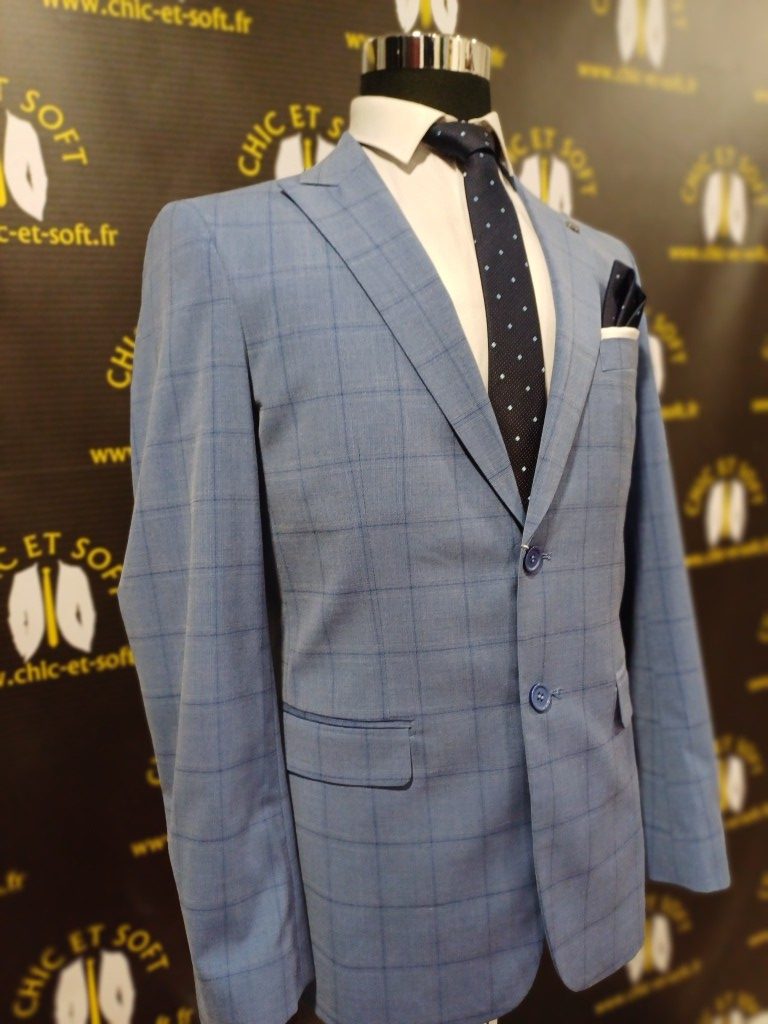 Costume 2 pièces bleu carreau fondu – Image 2