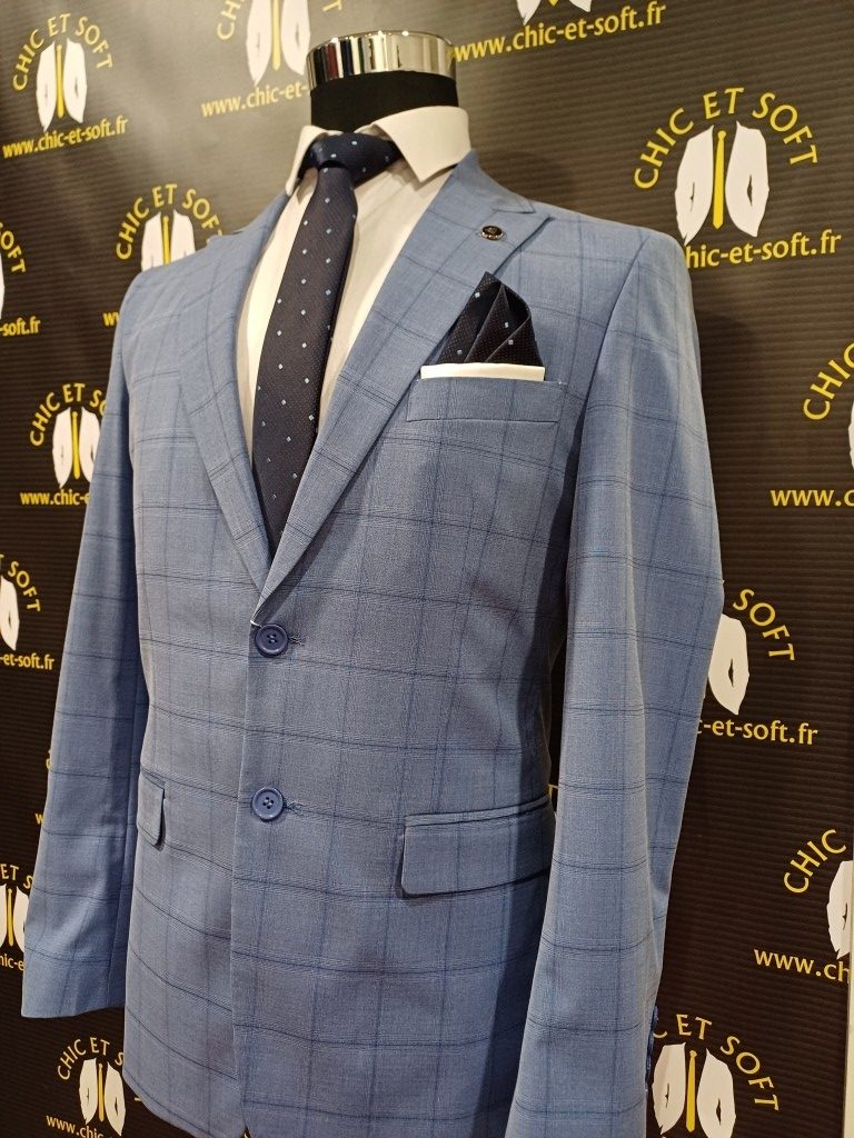 Costume 2 pièces bleu carreau fondu – Image 3