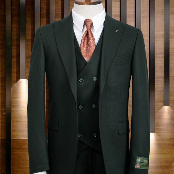 Costume 3 pièces vert sapin gilet croisé