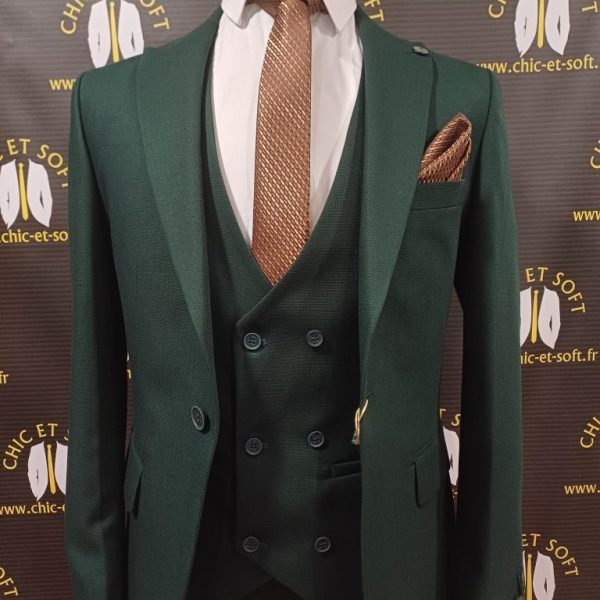 Costume 3 pièces vert sapin gilet croisé
