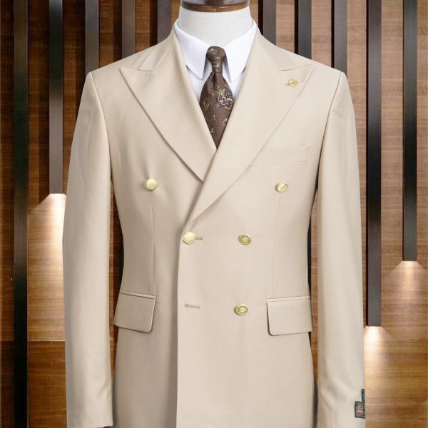 Costume croisé beige bouton doré