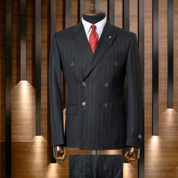 Costume croisé noir rayé borsalino