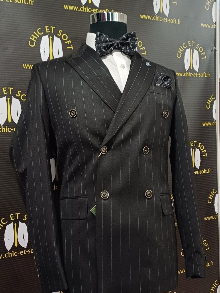 Costume croisé noir rayé borsalino – Image 2