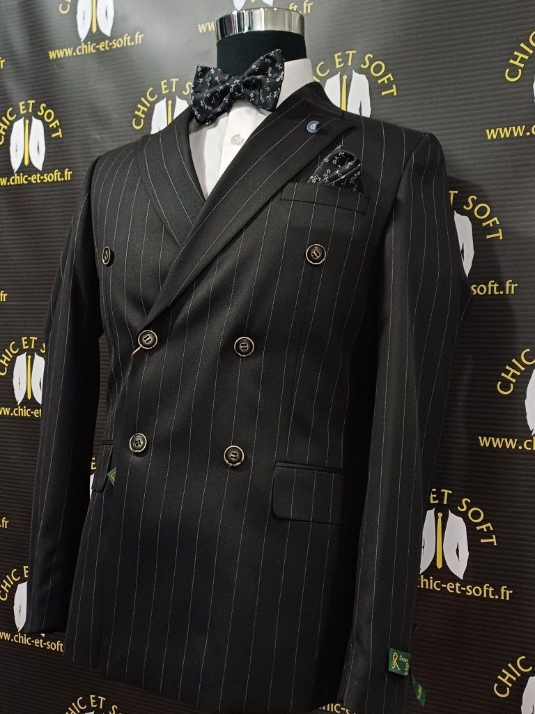 Costume croisé noir rayé borsalino – Image 3