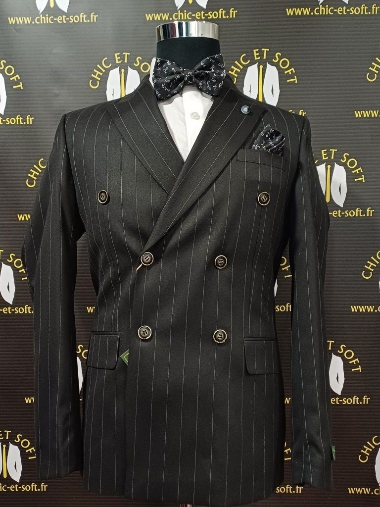 Costume croisé noir rayé borsalino – Image 4