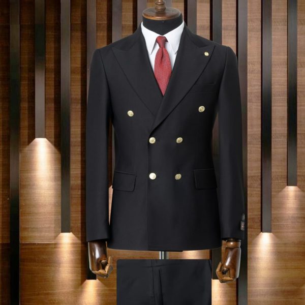 Costume croisé noir bouton doré