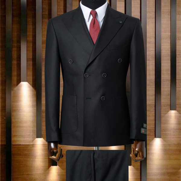 Costume croisé noir unis a motif chevron discret