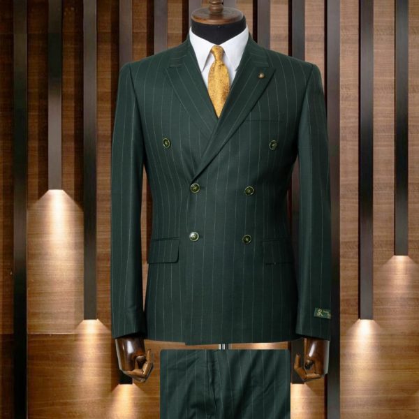 Costume croisé vert rayé borsalino